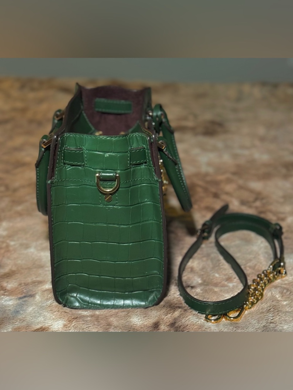 Michael Kors Green Croc-Embossed Satchel with Gold Hardware - Picture 4 of 9